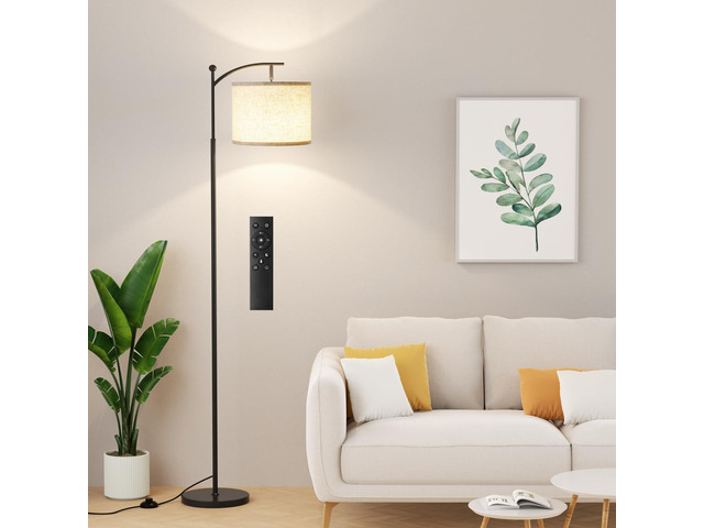60' Floor Lamp with Remote and Stepless Dimmable Bulb, Black Pole Colors Temperature and Brightness Adjustable, Foot Switch, Remote Control, Beige...