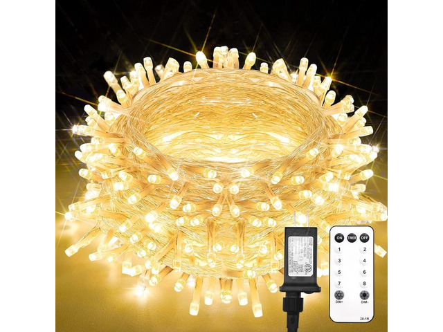 String Lights Indoor Plug in 100 LED Christmas Lights Warm White 33ft Outdoor Lights with Remote Timer 8 Modes Fairy Classroom Lights for Bedroom...