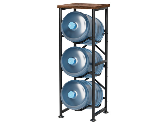 5 Gallon Water Jug Holder, 3-Tier Water Bottle Holder with Wood Top Shelf, Heavy Duty Water Cooler Jug Rack, Water Dispenser Storage Stand for...