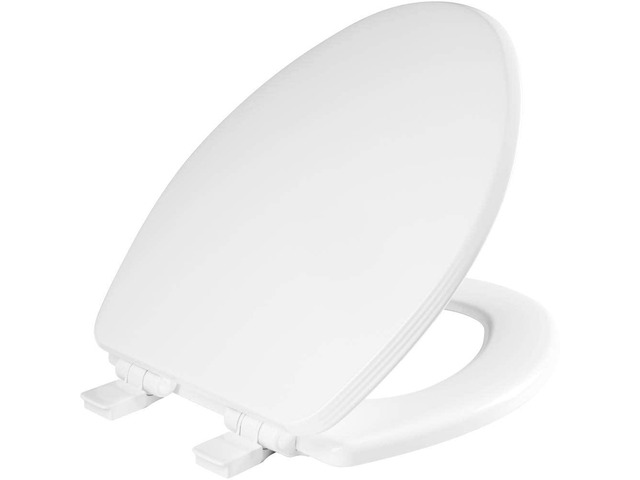 Ashland Modern Wood Toilet Seat with Decorative Edge, Slow Close, Secure Hinges, Made in USA, Elongated, White