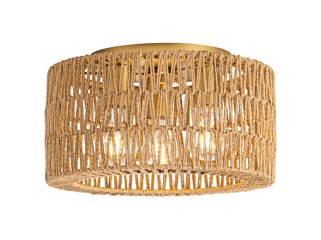Rattan Ceiling Light Fixture, 3 Light Bohemian Modern Woven Ceiling Light, Boho Flush Mount Ceiling Light for Bedroom Living Room Dining Room, Bulb...