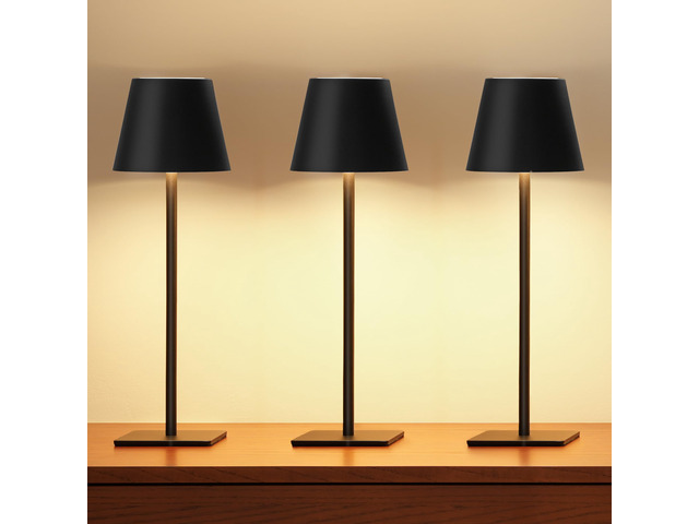 3 Pack Cordless Table Lamp, Battery Operated Lamp - Portable Waterproof Rechargeable Table Lamp w/ 3 Color Temps & Stepless Dimming for Dinner,...