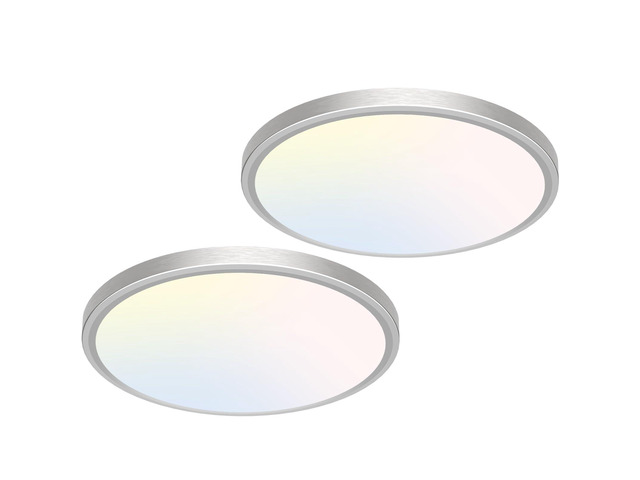 12 inch Flush Mount LED Ceiling Light Fixture, 3000K 4000K 6500K Adjustable, 28W 3200lm Brushed Nickel Satin Round Ceiling Lamp for Bathroom...