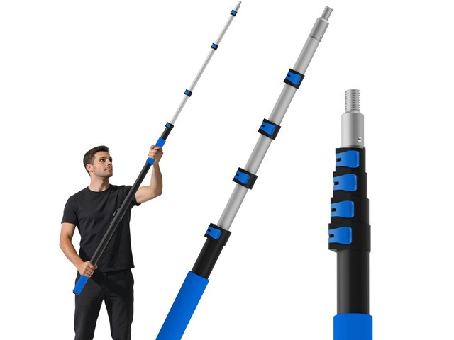 26FT Reach Telescopic Extension Pole, 5-20FT Paint Roller Extension Pole with Flip-Lock Design, Aluminum Alloy Threaded Head for Painting Cleaning...