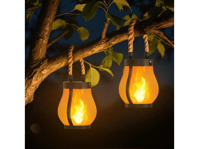 Gen2 Solar Lanterns Outdoor Waterproof with Ultra-Real Flame USB/Solar Charging & 2-Mode, Waterproof Decorative Hanging/Table Light for Pathway...