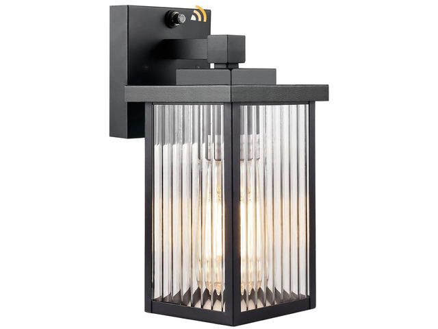 Black Dusk to Dawn Wall Mount Porch Lights, Classic Outdoor Lights Ribbed Glass, Auto On and Off, Anti-Rust Metal Frame, Tempered Glass, E26...