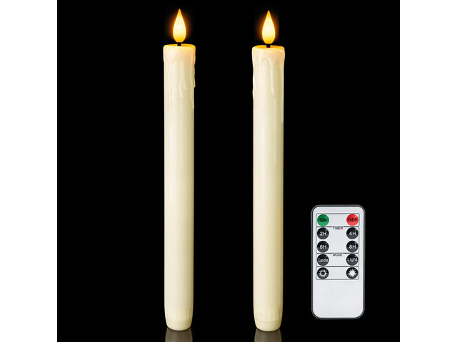 2 PCS Flameless Taper Candles with Remote and Timer, 9.6 inch Ivory LED Candle Sticks Battery Operated, Dripless Real Wax Window Candles with 3D...