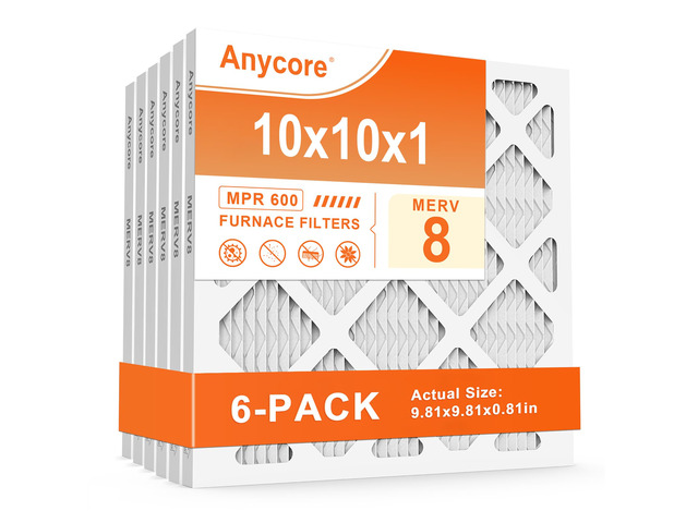 10x10x1 Air Filter 6 Pack MERV 8 AC HVAC Furnace Pleated Filters for Home Office MPR 600 FPR 5 (Actual Size: 9.81x9.81x0.81 inch)