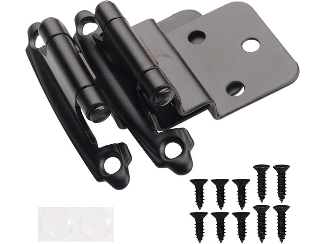 3/8' Inset Cabinet Hinges Black (30 Pair -60 Pcs) Offset Self Closing Matte Black Cabinet Hinges for Kitchen Cabinets w/Bumpers & Upgraded Screw