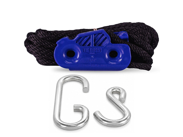 1/4 Inch Self-Locking Tie Down System, 150 lbs, Blue 15 Feet of Rope, Easy to Use, Strong and Secure, Made in USA