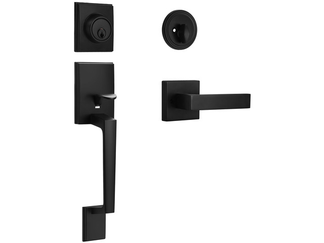 Matte Black Front Door Handle and Single Cylinder Deadbolt Combo Set Black Exterior Door Lever, Heavy Duty Modern Front Door Lock Set, Reversible...
