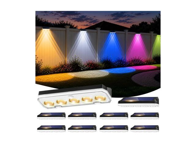 Solar Fence Lights Outdoor 10 Pack, 40 Modes RGB & Cold/Warm White Wall Lights with 5 Lens, IP67 Waterproof Dusk to Dawn Outside Lighs for...
