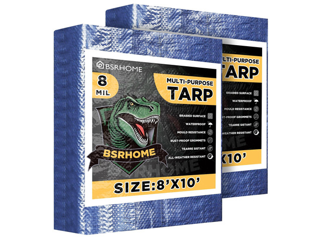 Tarps Waterproof 8x10 Feet, 2 Pack Heavy Duty Blue Tarp Cover 8 Mil Thick, Resistant Plastic Tarpaulin with Metal Grommets, Outdoor Tent Cover for...