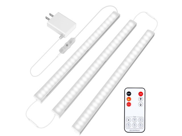 3 PCS 12-inch Plug-in Under Cabinet Lights, Ultra-Thin Daylight White Dimmable Lighting for Kitchen Cabinets, Counters, Workbenches, Desks and Shelves
