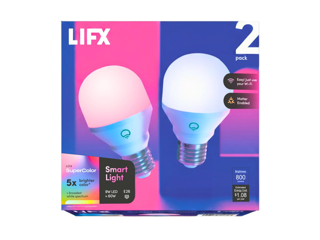 Color Smart Light Bulbs (2-Pack) A19 E26, Matter Compatible RGB + Tunable White (800 Lumens), WiFi Dimmable Color Changing (2.4GHz), Compatible...