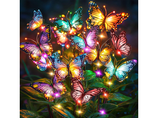 Solar Lights Outdoor Garden Decor: 4 Pack Colorful LEDs Butterfly Lights 68 Silk Butterflies, 88 Colorful LEDs, IP65 Waterproof, 12H Magical...