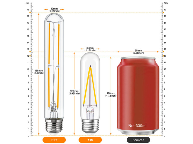 Tubular Light Bulb 7.3 Inch Dimmable T10 LED Bulb E26 6W 60 Watts 4000K White Light,185mm Long for Wall Sconces, Pendant, Livingroom, 4-Pack