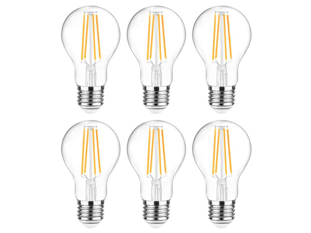 60 Watt Equivalent, E26 LED Filament Light Bulbs, Warm White 2700K, Non-Dimmable, Classic Clear Glass, A19 LED Light Bulb with 80 CRI, Pack of 6