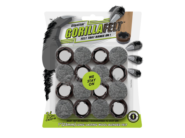 GorillaFelt Chair Leg Floor Protectors/Felt Chair Glides (Set of 16) Tap-On Felt Furniture Pads Guaranteed to Stay On, 1 Inch Round Chair Sliders