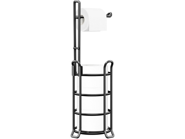Toilet Paper Holder Stand Free Standing, Holds 4 Mega Rolls, Black Tool-Free Assembly, Detachable Metal Wire Frame, Powder-Coated Finish, Easy...
