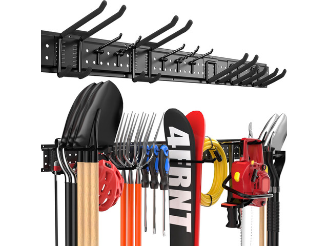 Garage Tool Organizer Wall Mount 49.5 inches with 10 Adjustable Heavy-Duty Hooks, Garage Organization, Garden Tool Storage Rack, Yard, and Shed,...