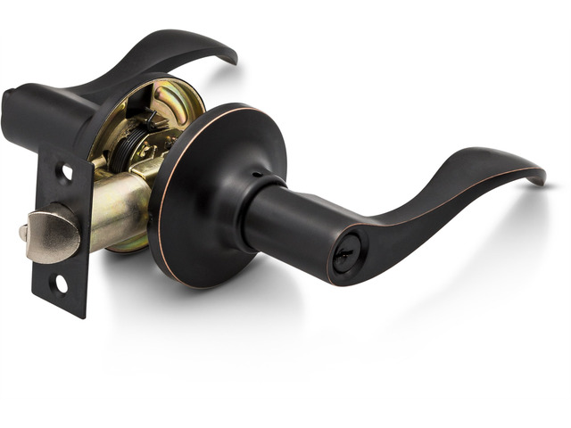 Entrance Lever Door Handle [Lock with Two Keys] for Office or Front Door with a Oil Rubbed Bronze Finish, Reversible for Right & Left Side, Entry...