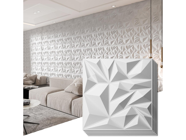 33-Pack Modern Diamond Textured 3D Wall Panels, 12 x 12 in, White Light PVC, Waterproof, Scratch Proof, Decorative Wall, Ideal for Home, Office &...
