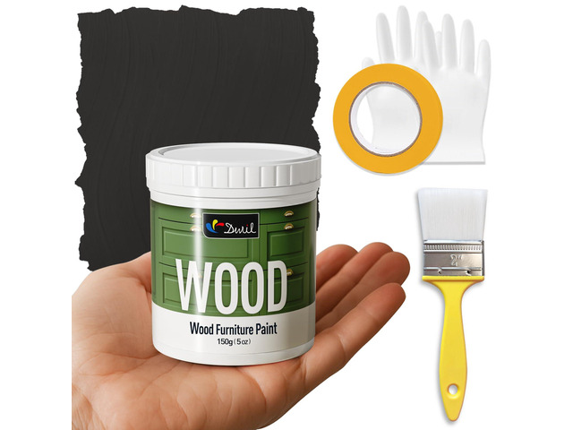 Matte Finish Furniture Paint - 5 Oz Black Paint for Wood Cabinets, Doors, Tables, and Dressers Refinishing - Water-Based, Non-Toxic & Odorless,...