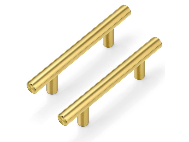 30Pack 3''Hole Centers Gold Cabinet Handles-Brushed Brass Cabinet Pulls Gold Dresser Drawer Pulls-Stainless Steel Door Hardware for Kitchen...