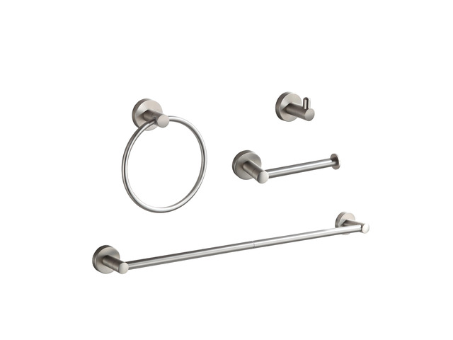 Bathroom Accessory Set,4-Piece Brushed Nickel Towel Racks for Bathroom, 24 Inches Towel Bar, Towel Ring, Toilet Paper Holder & Robe Hook, Wall Mounted
