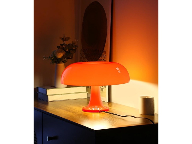 Orange Mushroom Lamp, Mid Century Modern Table Lamp for Bedroom, Minimalist Mushroom Decor Bedside Small Lamps, 2700K(Bulb Included, Plug Powered)