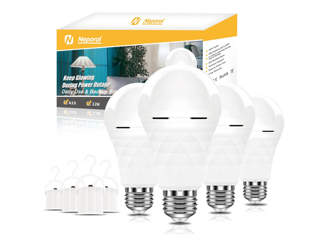 A19 Rechargeable Light Bulbs Emergency Light Bulb for Power Outages, Led Bulb 60 Watt Equiv., Self-Charging Light Bulb 1200mAh Battery Backup Light...
