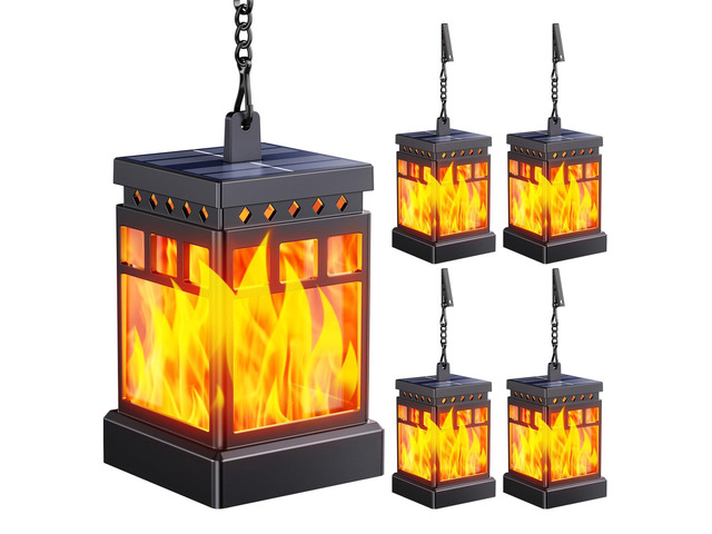 Hanging Solar Lanterns Outdoor Waterproof, 4PCS Flickering Flame Hanging Solar Lights for Outside, Outdoor Solar Lanterns up to 12 Hours, Lanterns...