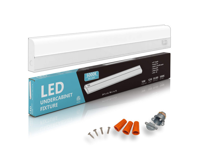 Hardwired LED Under Cabinet Task Lighting - 16 Watt, 24', Dimmable, CRI>90, 5000K (Day Light), Wide Body, Long Lasting Metal Base with Frost Lens...