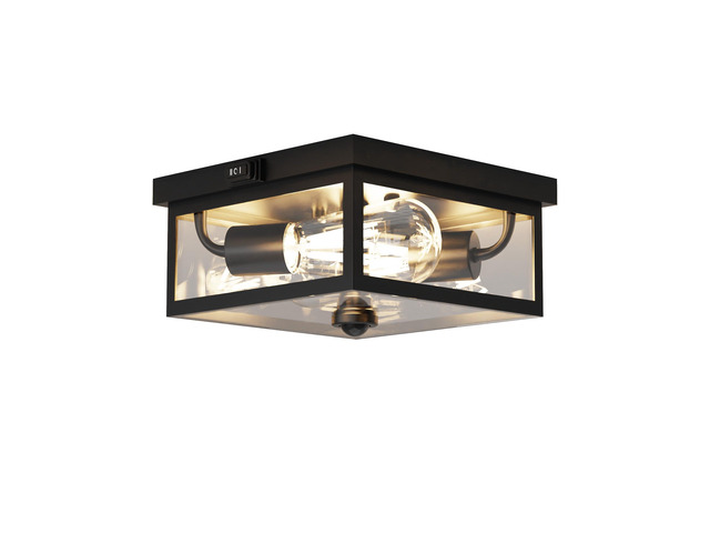 Outdoor Ceiling Light with Motion Sensor, Flush Mount Porch Light, Exterior Light Fixture with Clear Glass, Dusk to Dawn 2-Light Fixture for...