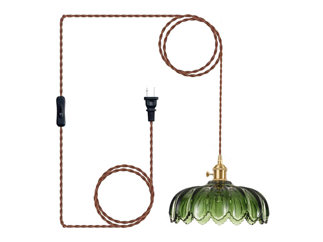Plug in Pendant Light Fixtures: Hanging Light Plug in Green Glass Hanging Lamp, Pendant Lighting for Kitchen Island, Bedroom, Dining Room, Living...