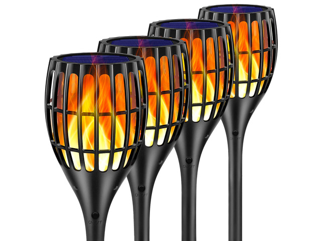 Solar Lights Outdoor 43' Flickering Flame Solar Torch Lights 99 LED Higher & Larger Solar Flame Lights for Halloween Decor, Waterproof Solar Garden...