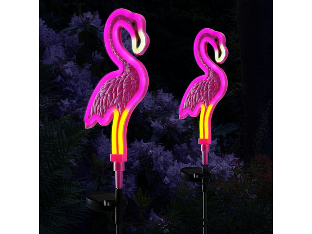 Flamingo Solar Lights Outdoor Decor, Solar Pink Flamingos Outdoor for Yard Decorations,Pink Neon Solar Flamingo Garden Lights for...