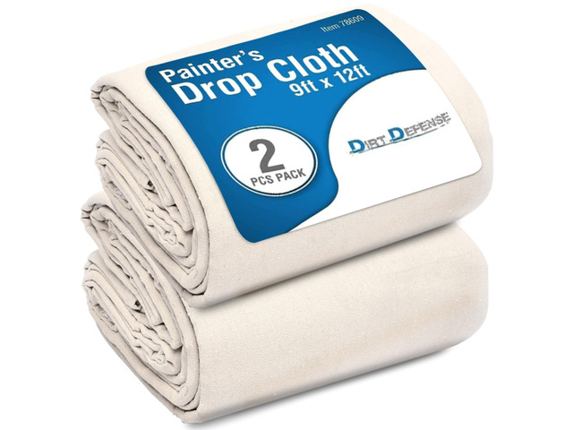 Canvas Drop Cloth Recycled Cotton Painter Drop Cloth-9x12ft All Purpose Washable and Reusable Paint Drop Cloth 2PCs Heavy Duty Highly Absorbent...
