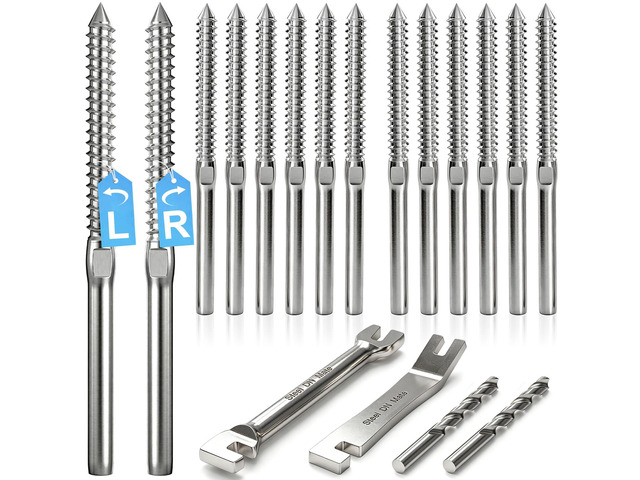 Cable Railing Hardware 1/8' T316 Swage Lag Screws for Wood Post 100Pack Marine Grade T316 Stainless Steel, Right & Left Hand Thread for...
