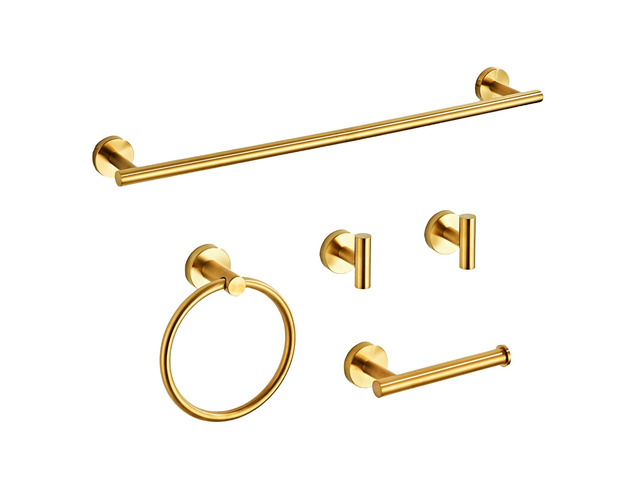 Brushed Gold Bathroom Hardware Set 5 Piece with Towel Racks for Bathroom, SUS304 Stainless Steel Bath Towel Bar Set, 24 Inch Wall Mounted...