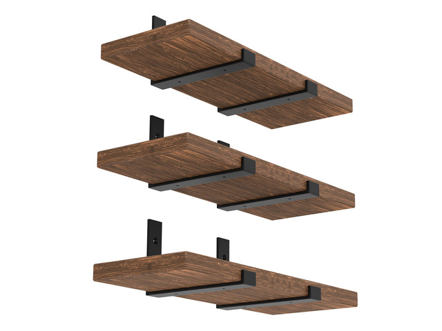 12 Inch Heavy Duty Floating Shelf Bracket, Wall Mounting Industrial Black Shelf Brackets, 1/5 Inch Thick Iron Metal Brackets for Shelves 6 Packs