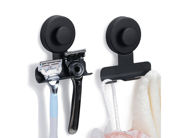 Suction Cup Razor and Shaver Holder for Shower Wall, Stainless Steel Reusable Suction Hook for Towel and Loofah, Damage-Free Installation (2, Matte...