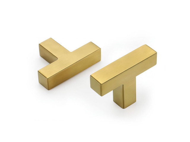 Brushed Brass Cabinet Knobs, Single Hole Drawer Pulls, 10 Pack Stainless Steel Knobs, Square Cabinet Hardware for Bathroom, Bedroom, Cupboards,...