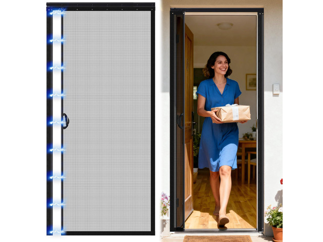 Retractable Screen Door with Sliding Track Fits Door Size 33' x 80' (Curtain Size 34'' x 81'') Pet Friendly Magnetic Fiberglass Mesh Screen for...