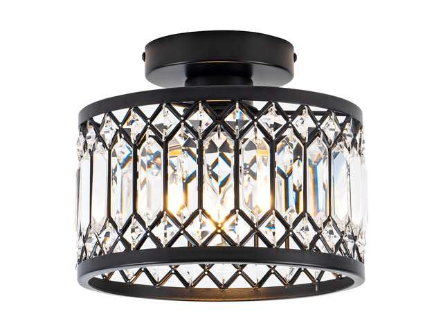 Crystal Ceiling Light Fixture, Modern Semi Flush Mount Ceiling Light,Crystal Chandelier for Kitchen Bedroom Bathroom Entryway Black (Bulb not...
