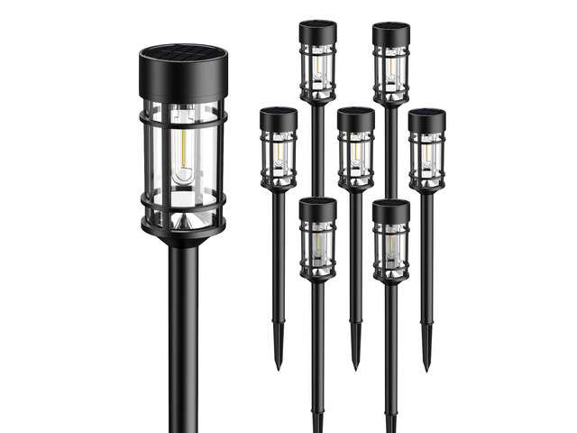Solar Pathway Lights Outdoor 8 Pack Waterproof Solar Lights for Garden 21' Metal Glass LED Bright 8-12Hours Long-Lasting Outdoor Solar Lights for...