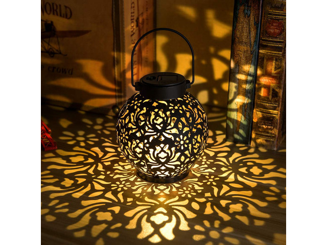2 Pack Solar Hanging Lantern Lights, Metal Outdoor Decorative Lamp, Black Perfect for Gardens, Patios, Courtyards, Lawns & Tabletops