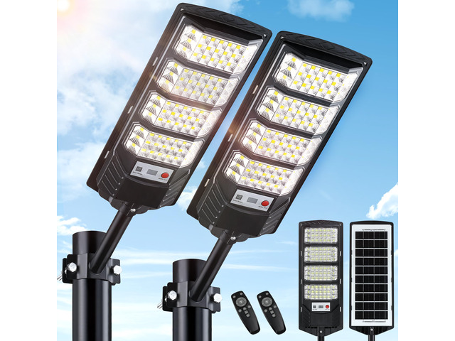 2 Pack Solar Street Lights Outdoor Waterproof,6500K LED Motion Sensor Lights,Dusk to Dawn Solar Flood Lights with Remote,Parking Lot...