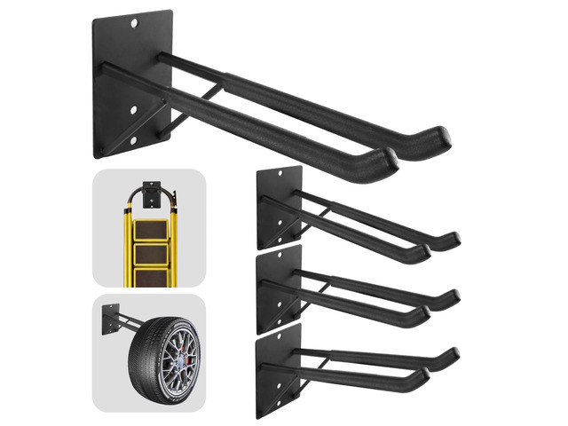 14' Large Heavy Duty Garage Hooks, Steel Garage Storage Hooks with Support Rods, Utility Wall Mount Hangers for Power Tools, Car Tires, Ladders,...